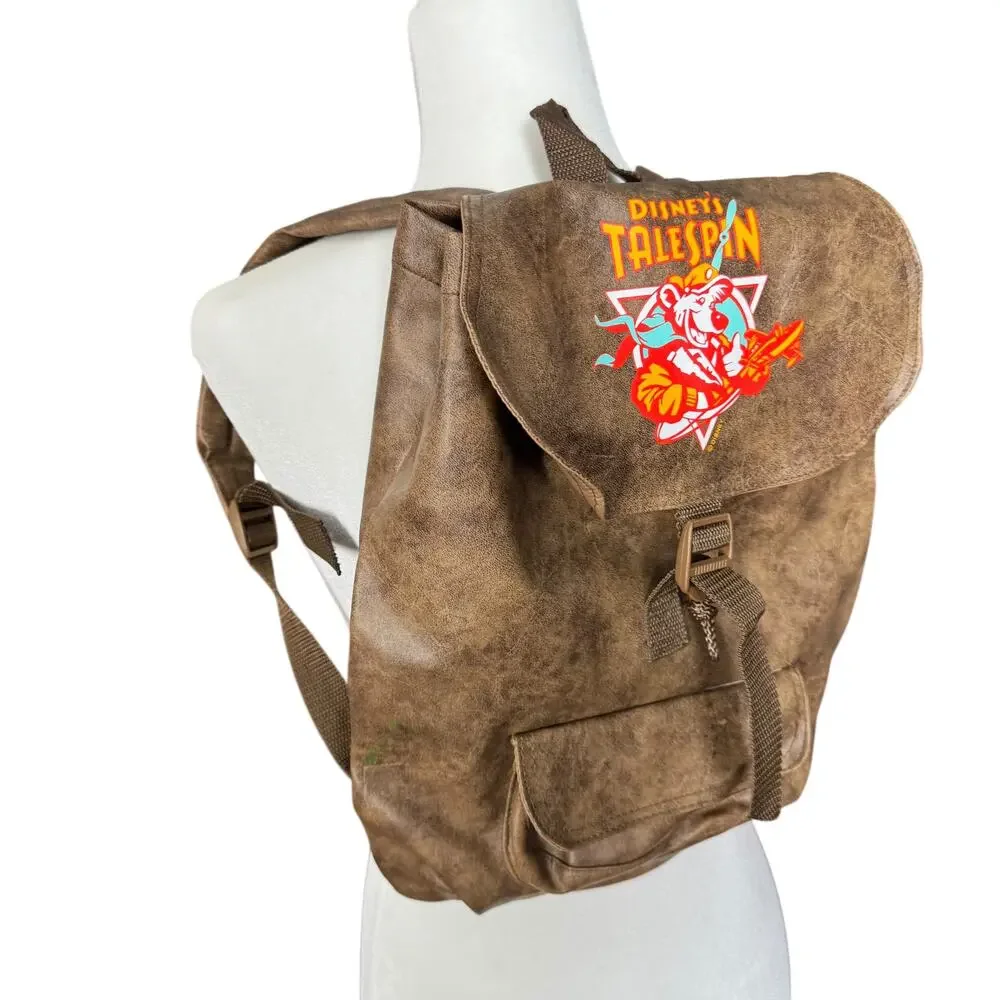 Disney’s TaleSpin Faux Leather Backpack Brown Baloo Vintage Style Bag